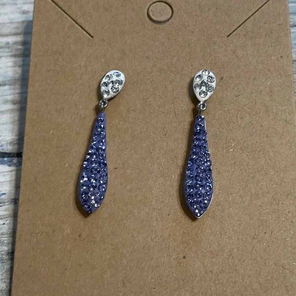 Sterling Silver Drop Dangle EARRINGS vtg Purple White Crystal 1.4